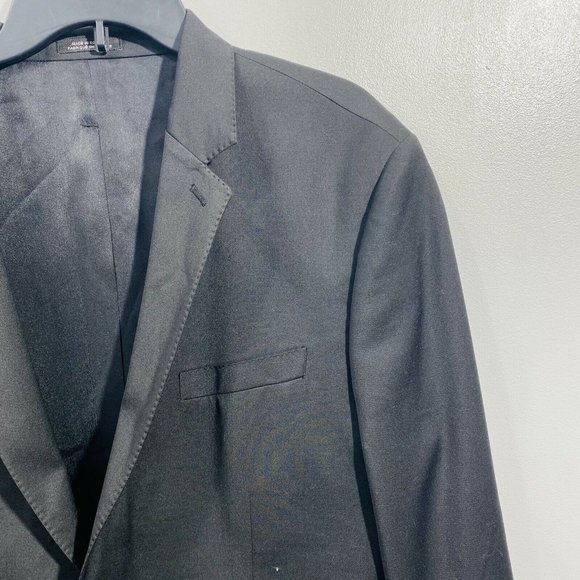 Express Mens Blazer suit Coat size 44R Black Stretch Wool Blend 2 Button - Picture 2 of 8